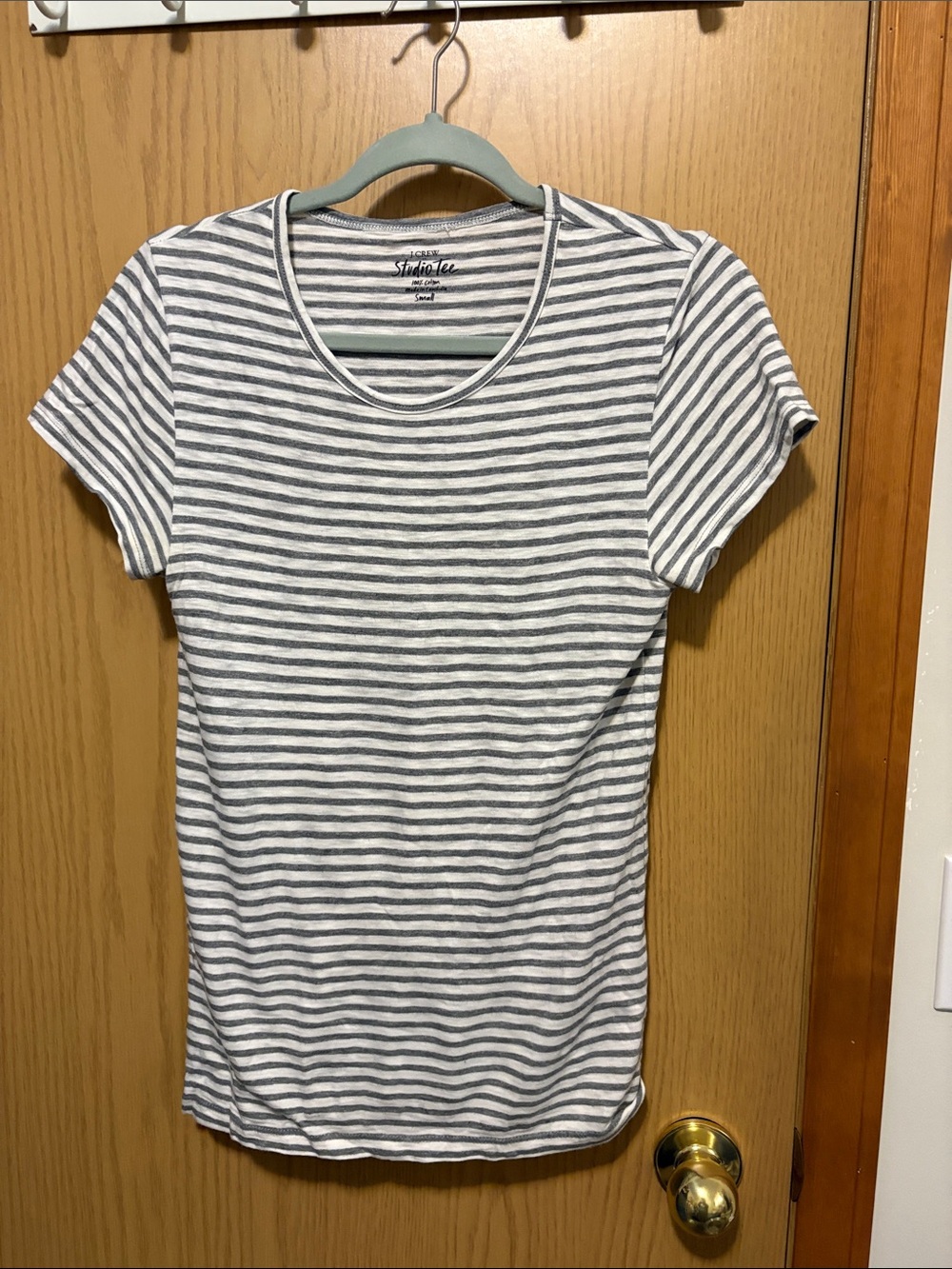 J. Crew Gray and White Striped Short Sleeve Crewneck Tee
